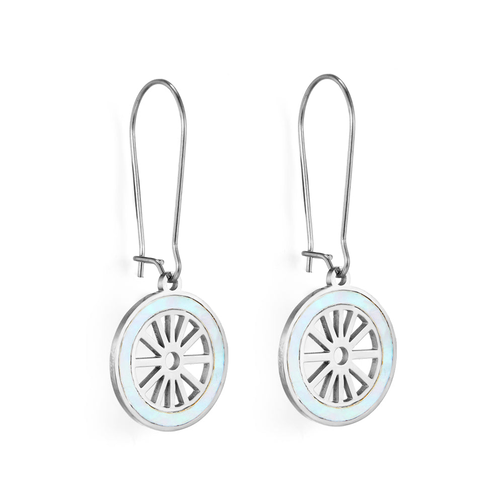 Fashion Stainless Steel Wheel with White Shell Earrings asonjewelry